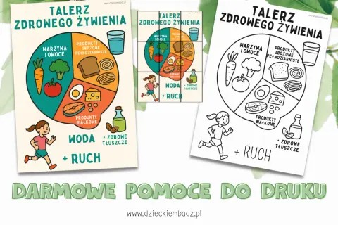 Talerz zdrowego żywienia dla dzieci: warzywa, owoce, produkty zbożowe, białko, woda, ruch. Jak uniknąć błędów w jadłospisie przedszkole.
