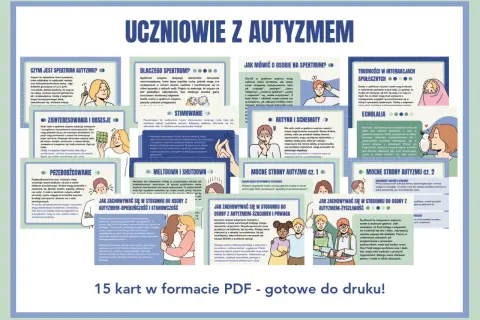 Subwencja na dziecko z autyzmem nie jest tu opisana, ale karty informują o spektrum autyzmu, jego mocnych stronach i sposobach wsparcia.