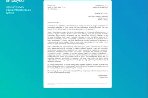 List motywacyjny - Opiekun/Opiekunka do dziecka. Jak napisać list motywacyjny do pracy w żłobku? Wzór listu.