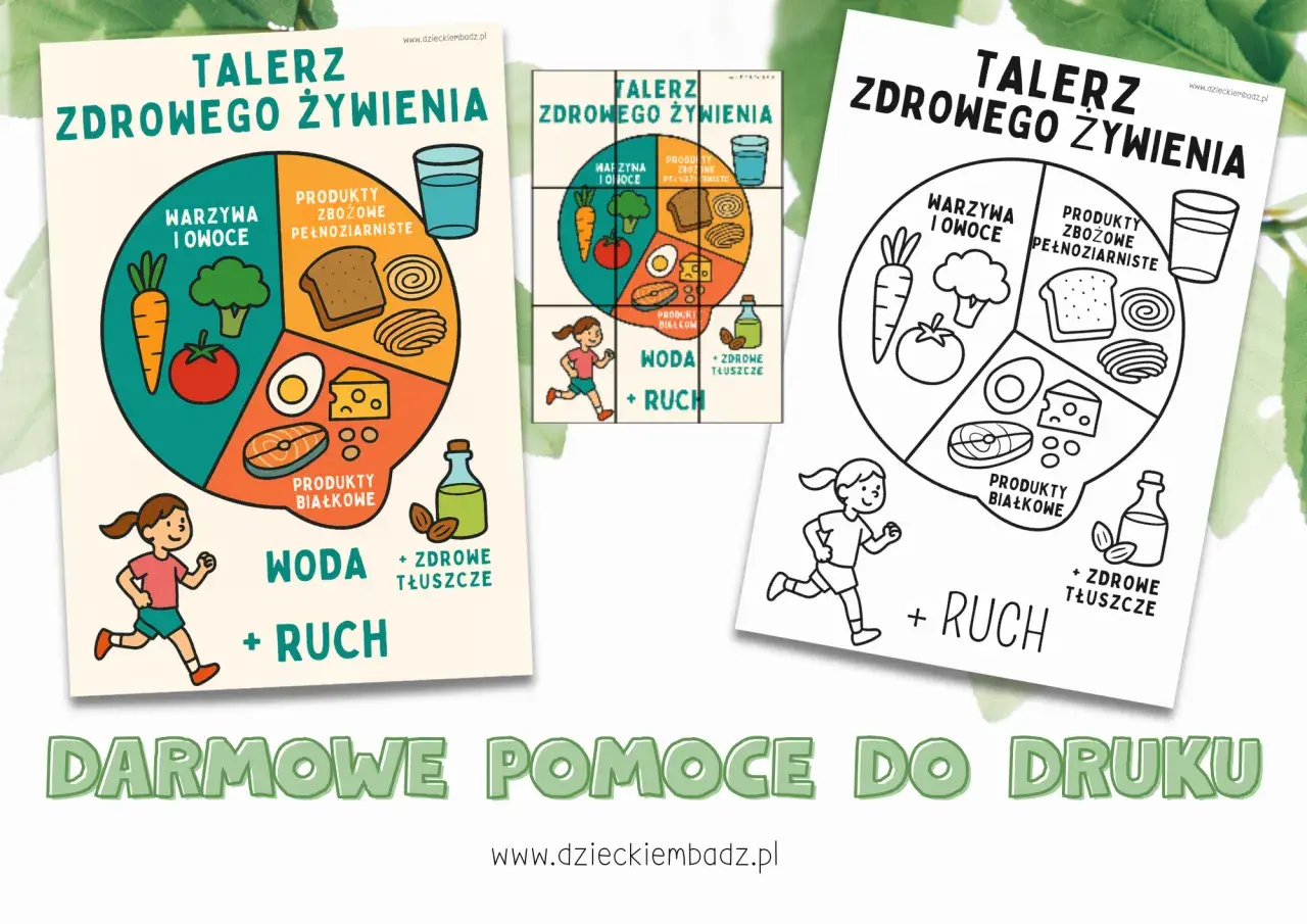 Talerz zdrowego żywienia dla dzieci: warzywa, owoce, produkty zbożowe, białko, woda, ruch. Jak uniknąć błędów w jadłospisie przedszkole.