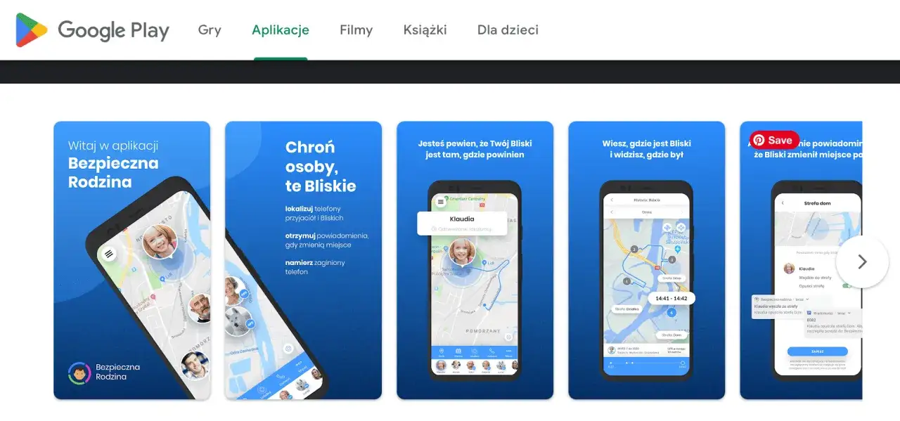 Aplikacja Bezpieczna Rodzina w Google Play pozwala lokalizować bliskich, otrzymywać powiadomienia o zmianie miejsca i namierzać zgubiony telefon.