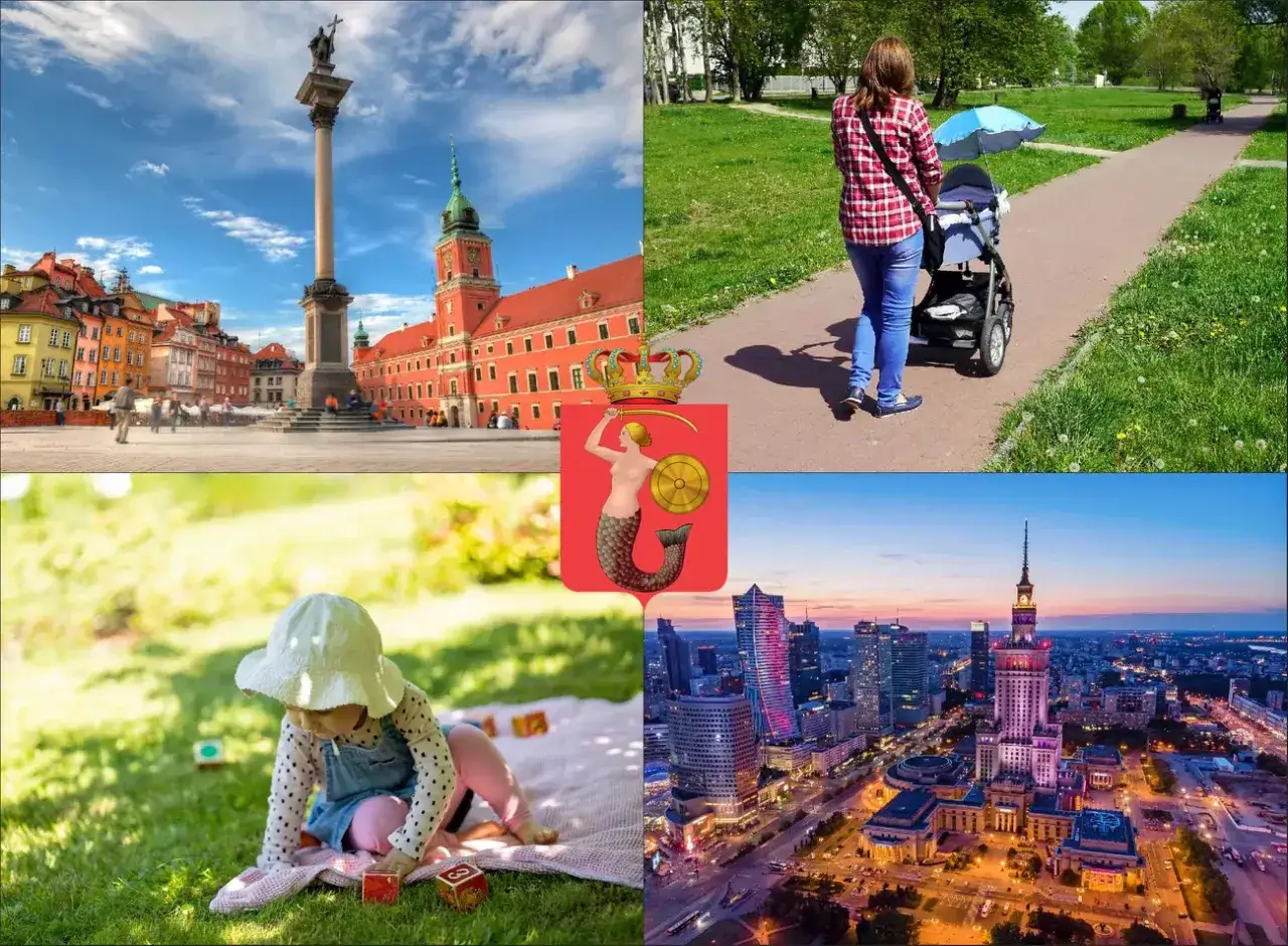 Warszawa nocą, dziecko na trawie, spacer z wózkiem i Syrenka. Zastanawiasz się, ile bierze opiekunka do dziecka za noc?