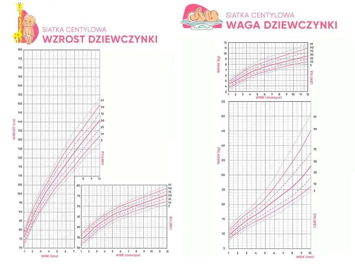 Wykresy siatek centylowych dla dziewczynek: wzrostu i wagi. Sprawdź, ile waży 6 latek.