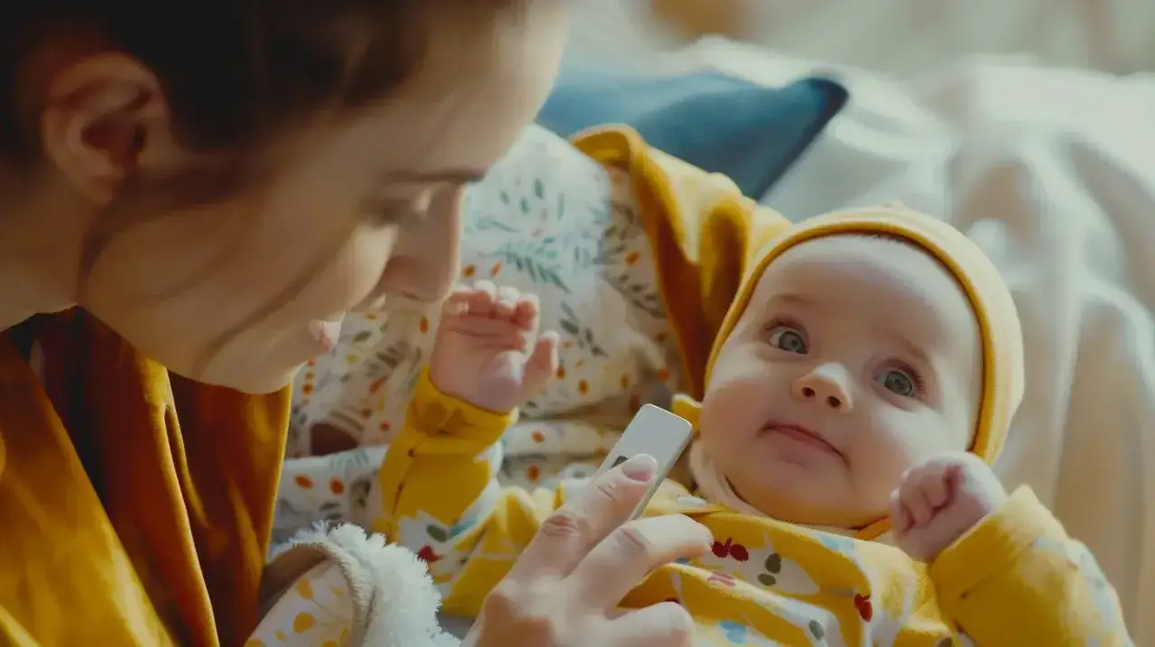 Mama z niemowlakiem, szuka w internecie co na przeziębienie dla rocznego dziecka.